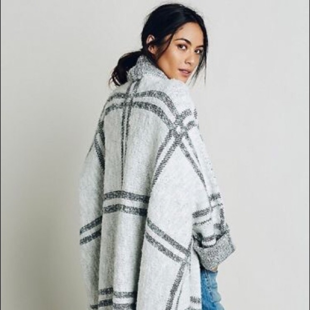 Free People Windowpane Sweater Jacket Coat